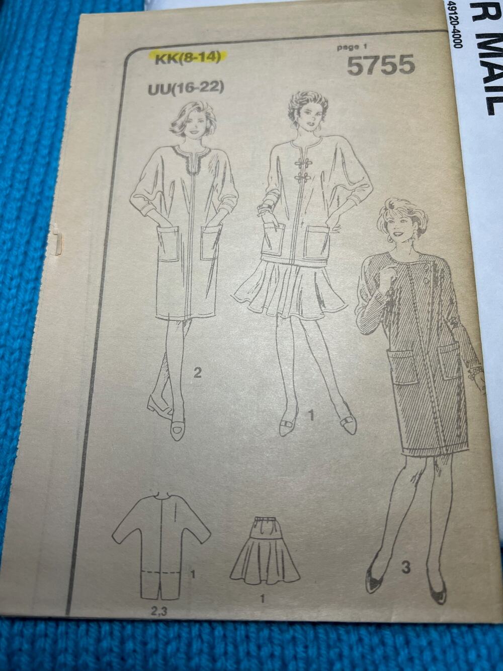 Reader Mail Sewing pattern 5755 Coat dress Drop waist skirt size 8-14